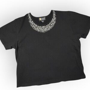 Christine Alexander Black Rhinestone Embellished Short Sleeve Top 2X Womens Tee